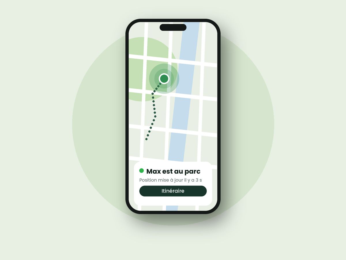 Application du traceur GPS affichant la position de l'animal sur une carte