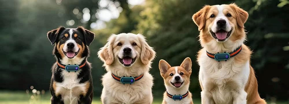 Quatre chiens équipés d'un traceur GPS sur leur collier